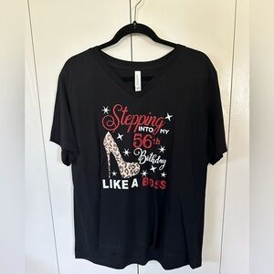 Bella Canvas Black V-Neck “Stepping into 56” T-Shirt, Sash & Tiara